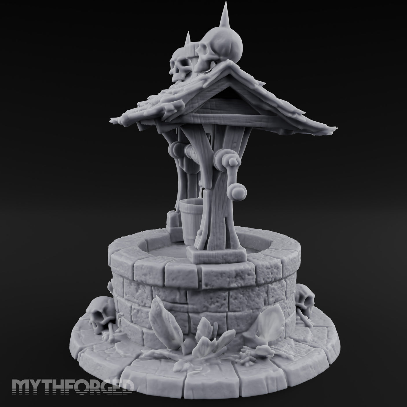 Skull-Crowned Bone-Scattered Village Well Miniature for Dungeons and Dragons, Pathfinder or other TTRPGs