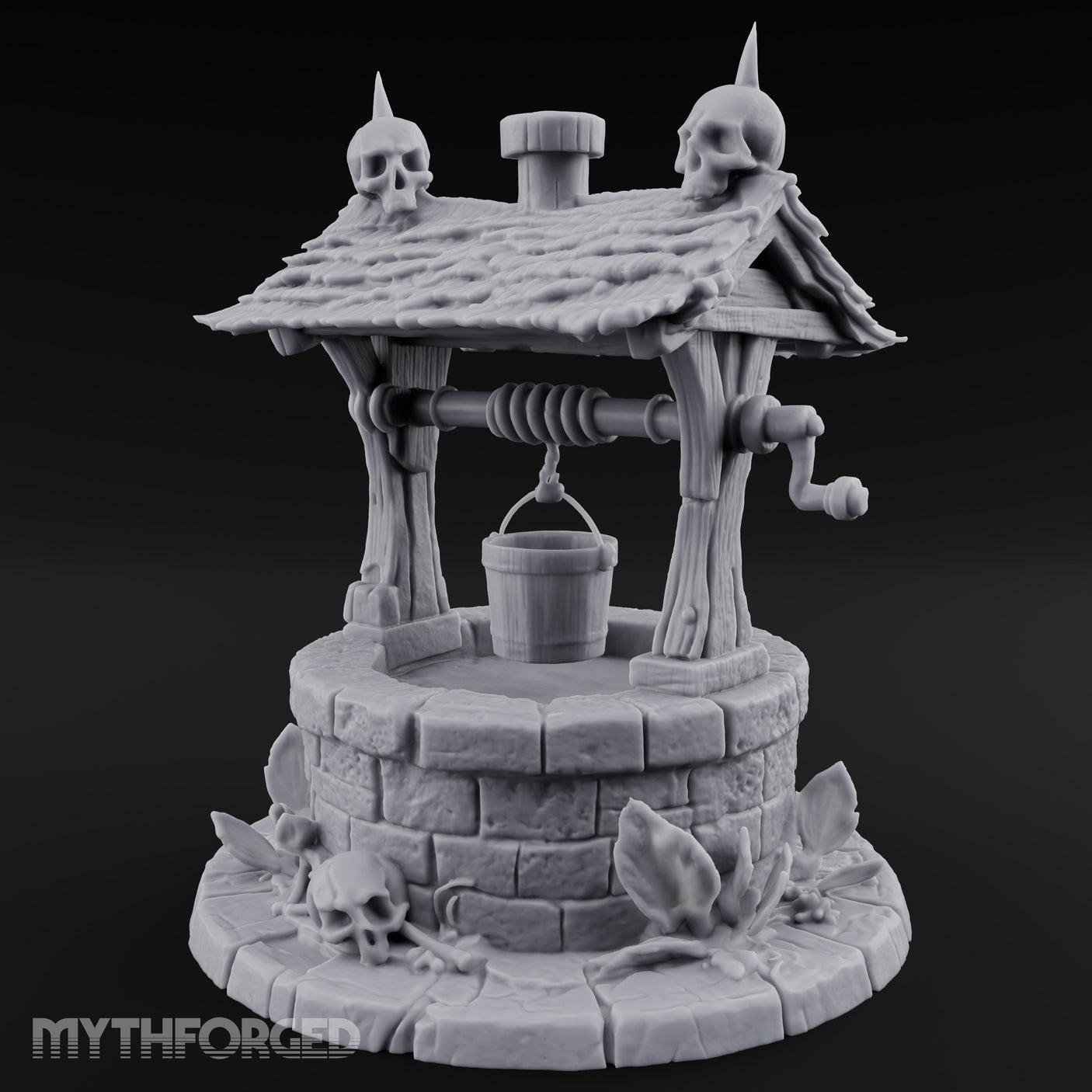 Skull-Crowned Bone-Scattered Village Well Miniature for Dungeons and Dragons, Pathfinder or other TTRPGs