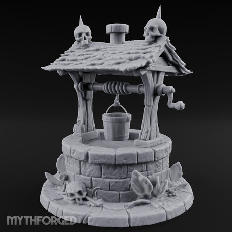 Skull-Crowned Bone-Scattered Village Well Miniature for Dungeons and Dragons, Pathfinder or other TTRPGs