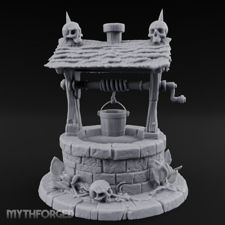 Skull-Crowned Bone-Scattered Village Well Miniature for Dungeons and Dragons, Pathfinder or other TTRPGs