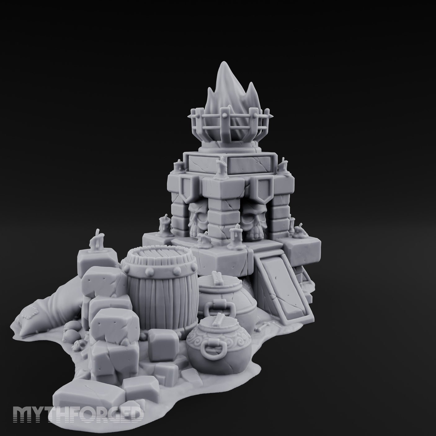 Skull-Crowned Flame-Topped Dark Shrine Brazier Miniature for Dungeons and Dragons, Pathfinder or other TTRPGs
