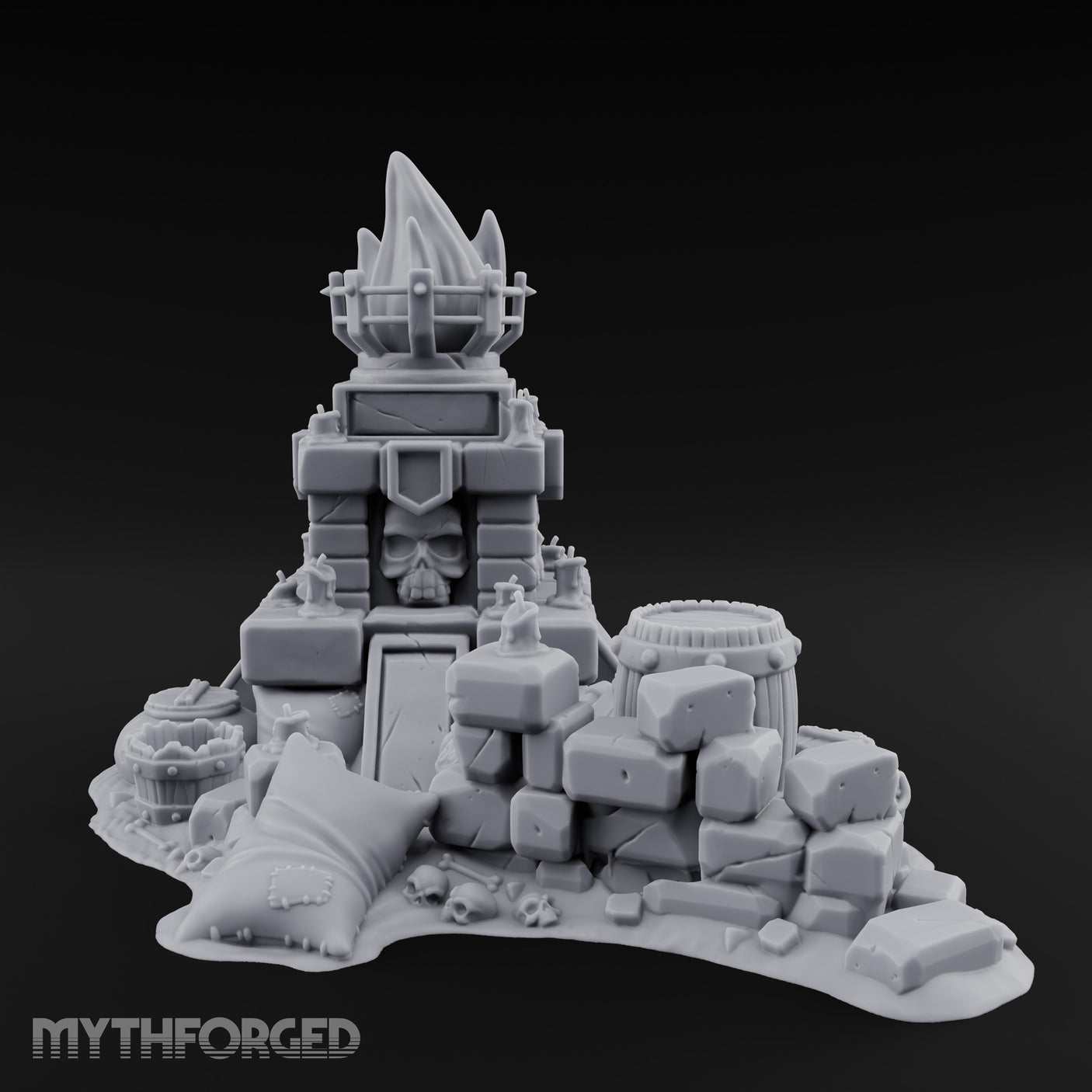 Skull-Crowned Flame-Topped Dark Shrine Brazier Miniature for Dungeons and Dragons, Pathfinder or other TTRPGs