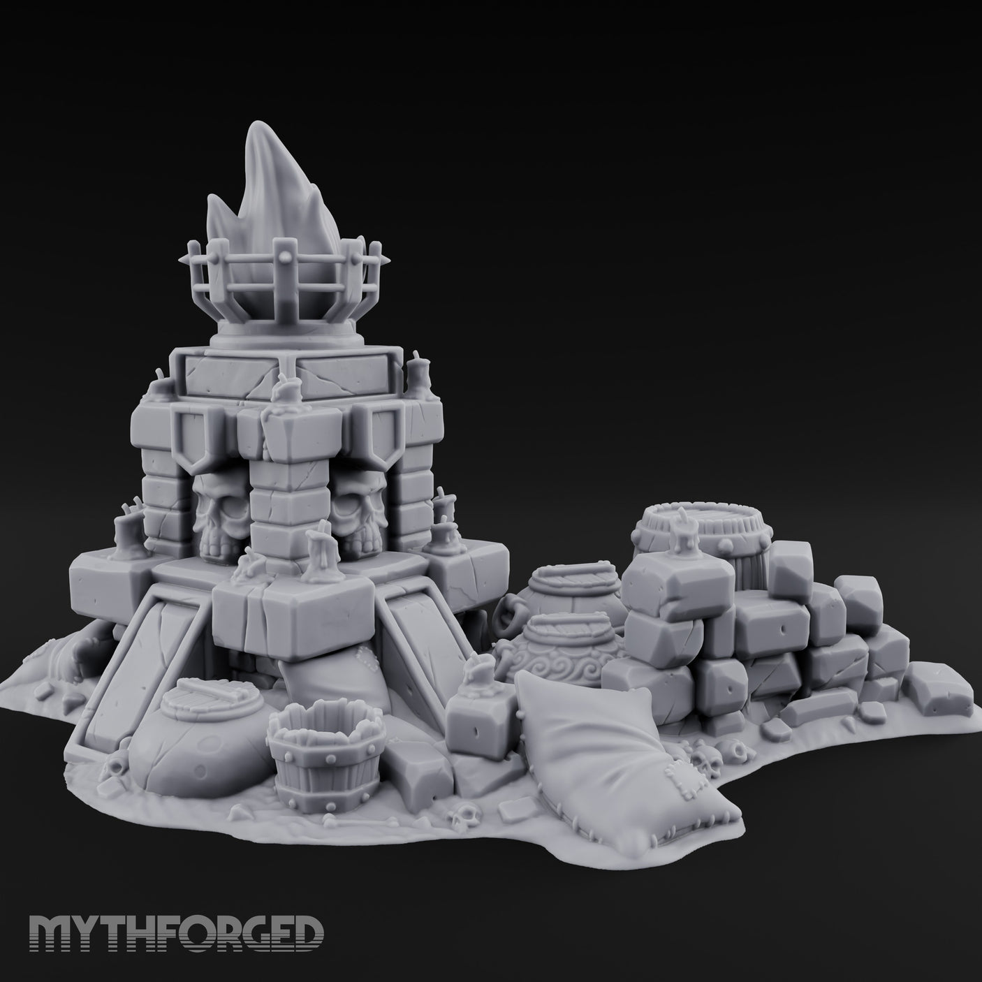 Skull-Crowned Flame-Topped Dark Shrine Brazier Miniature for Dungeons and Dragons, Pathfinder or other TTRPGs