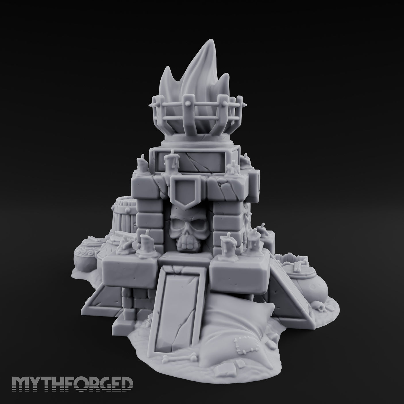 Skull-Crowned Flame-Topped Dark Shrine Brazier Miniature for Dungeons and Dragons, Pathfinder or other TTRPGs
