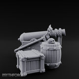 Skull-Crowned Pirate Cannon and Barrel Scene Miniature for Dungeons and Dragons, Pathfinder or other TTRPGs