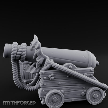 Skull-Crowned Pirate Cannon and Barrel Scene Miniature for Dungeons and Dragons, Pathfinder or other TTRPGs