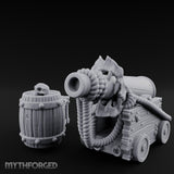 Skull-Crowned Pirate Cannon and Barrel Scene Miniature for Dungeons and Dragons, Pathfinder or other TTRPGs