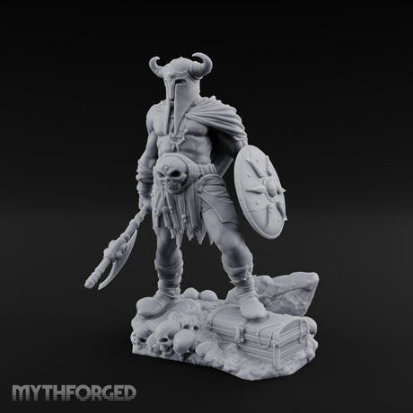 Skull Dangling Shield Ready Warrior Miniature for Dungeons and Dragons, Pathfinder or other TTRPGs