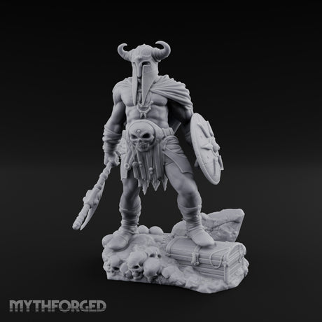 Skull Dangling Shield Ready Warrior Miniature for Dungeons and Dragons, Pathfinder or other TTRPGs