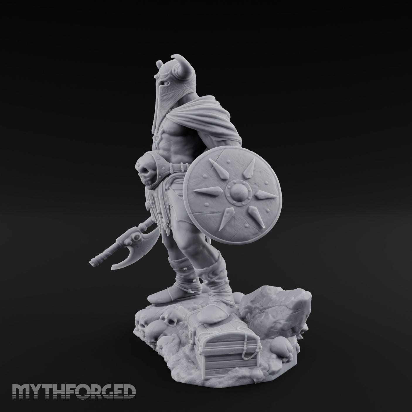 Skull Dangling Shield Ready Warrior Miniature for Dungeons and Dragons, Pathfinder or other TTRPGs