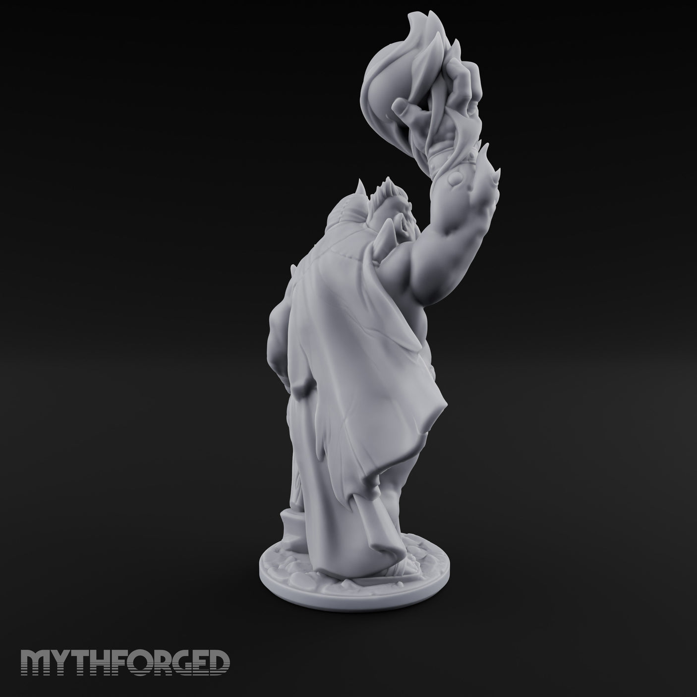 Skull Flame Raising Ettin Shaman Miniature for Dungeons and Dragons, Pathfinder or other TTRPGs