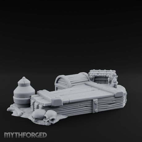 Skull-Flanked Candle-Topped Decorated Wood Coffin Miniature for Dungeons and Dragons, Pathfinder or other TTRPGs