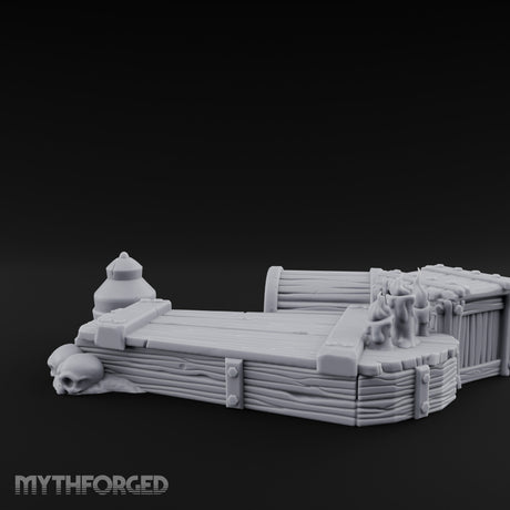 Skull-Flanked Candle-Topped Decorated Wood Coffin Miniature for Dungeons and Dragons, Pathfinder or other TTRPGs
