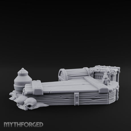 Skull-Flanked Candle-Topped Decorated Wood Coffin Miniature for Dungeons and Dragons, Pathfinder or other TTRPGs