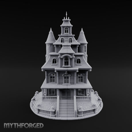 Skull-Gated Spire-Topped Victorian Manor Miniature for Dungeons and Dragons, Pathfinder or other TTRPGs