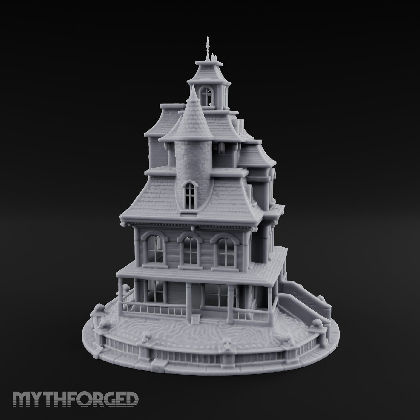 Skull-Gated Spire-Topped Victorian Manor Miniature for Dungeons and Dragons, Pathfinder or other TTRPGs