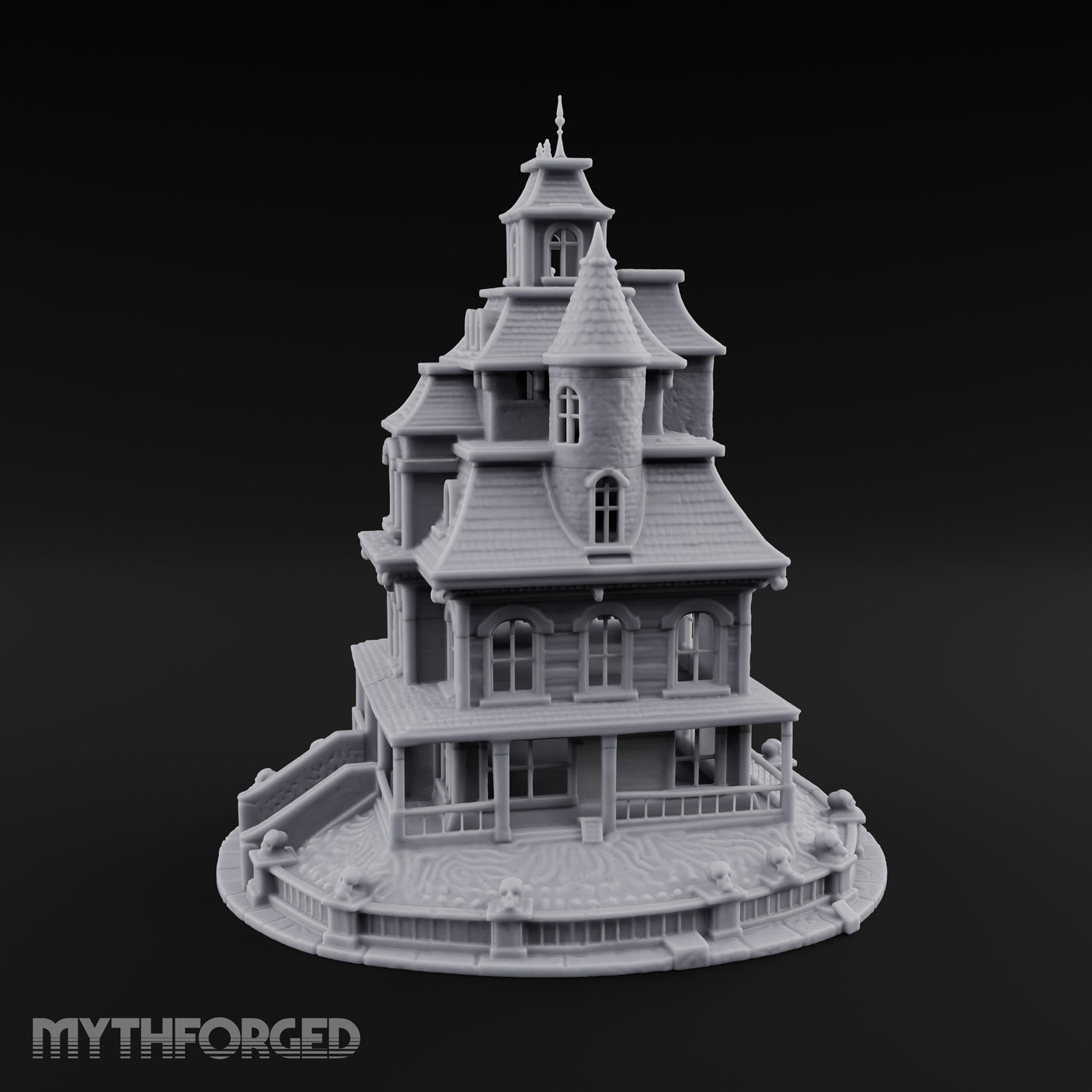 Skull-Gated Spire-Topped Victorian Manor Miniature for Dungeons and Dragons, Pathfinder or other TTRPGs