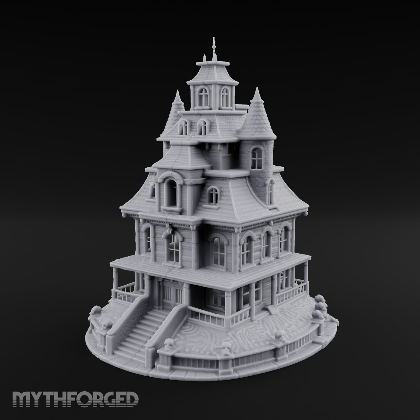 Skull-Gated Spire-Topped Victorian Manor Miniature for Dungeons and Dragons, Pathfinder or other TTRPGs