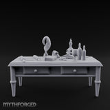 Skull-Laden Candle-Dripped Pirate Scholar's Desk Miniature for Dungeons and Dragons, Pathfinder or other TTRPGs