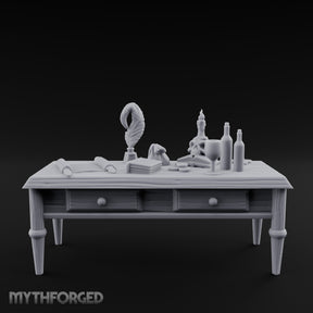 Skull-Laden Candle-Dripped Pirate Scholar's Desk Miniature for Dungeons and Dragons, Pathfinder or other TTRPGs