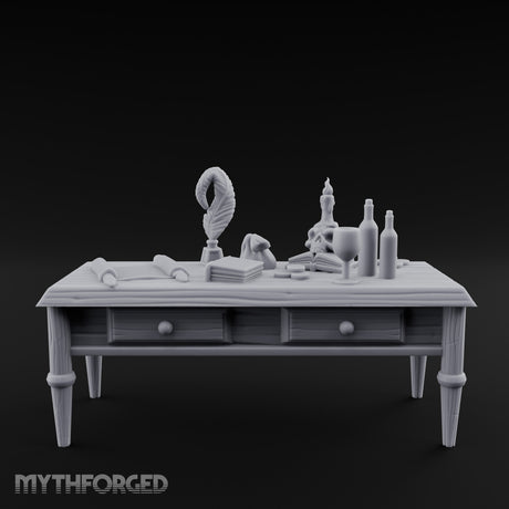 Skull-Laden Candle-Dripped Pirate Scholar's Desk Miniature for Dungeons and Dragons, Pathfinder or other TTRPGs