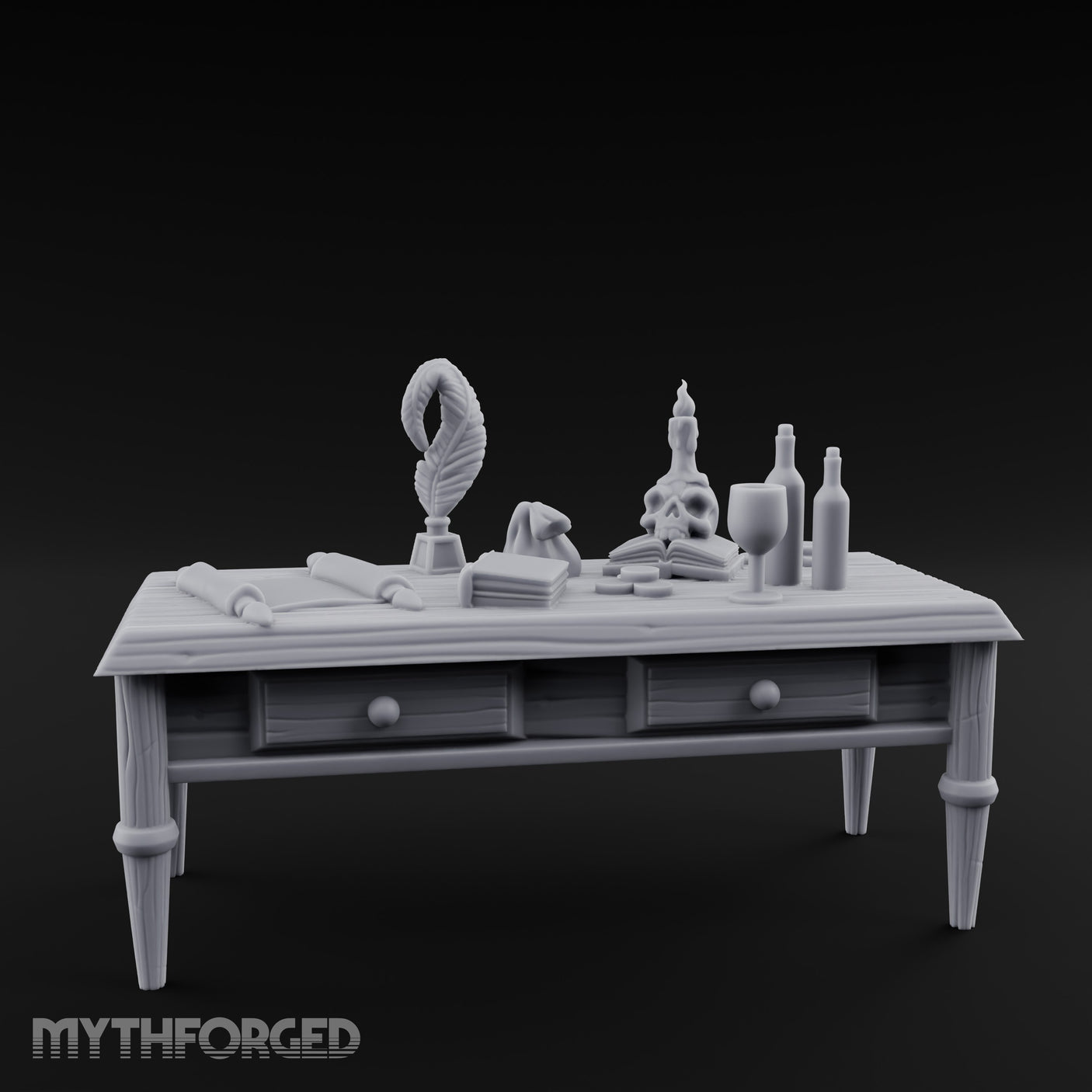 Skull-Laden Candle-Dripped Pirate Scholar's Desk Miniature for Dungeons and Dragons, Pathfinder or other TTRPGs