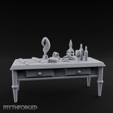 Skull-Laden Candle-Dripped Pirate Scholar's Desk Miniature for Dungeons and Dragons, Pathfinder or other TTRPGs