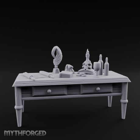 Skull-Laden Candle-Dripped Pirate Scholar's Desk Miniature for Dungeons and Dragons, Pathfinder or other TTRPGs