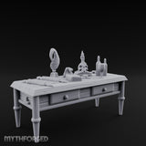 Skull-Laden Candle-Dripped Pirate Scholar's Desk Miniature for Dungeons and Dragons, Pathfinder or other TTRPGs