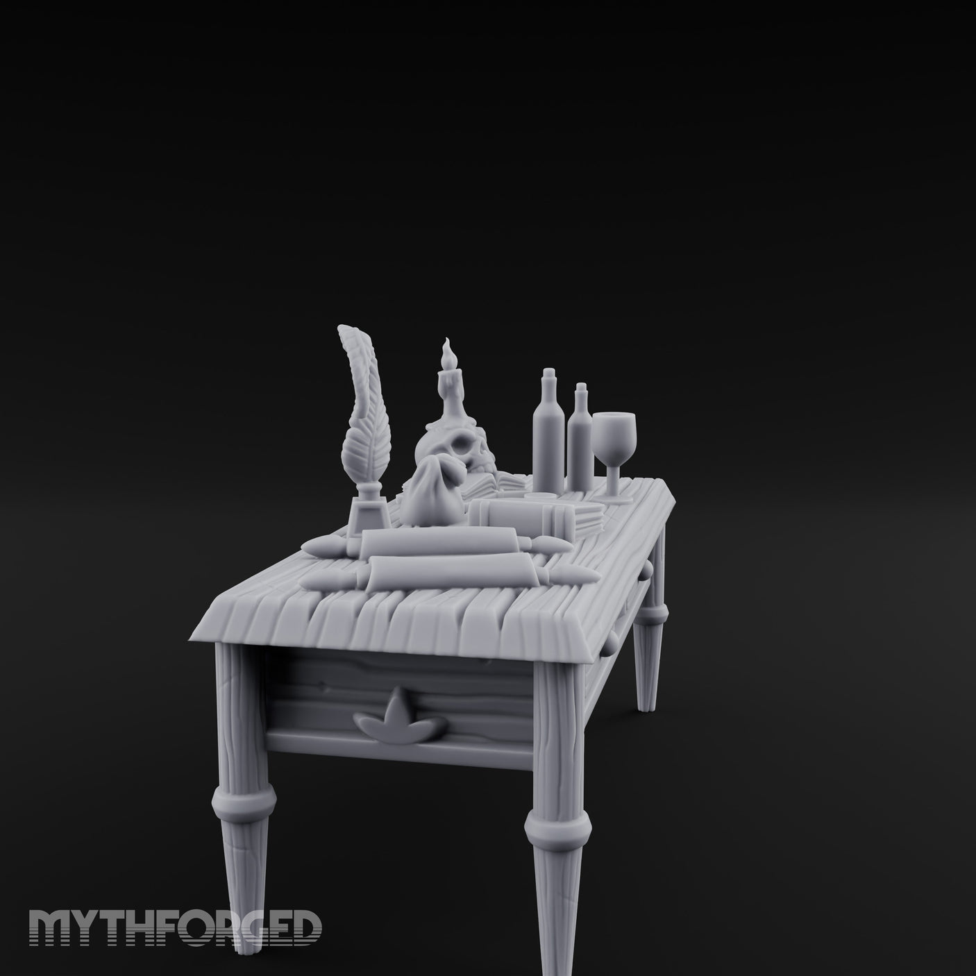 Skull-Laden Candle-Dripped Pirate Scholar's Desk Miniature for Dungeons and Dragons, Pathfinder or other TTRPGs