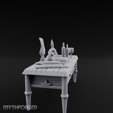 Skull-Laden Candle-Dripped Pirate Scholar's Desk Miniature for Dungeons and Dragons, Pathfinder or other TTRPGs