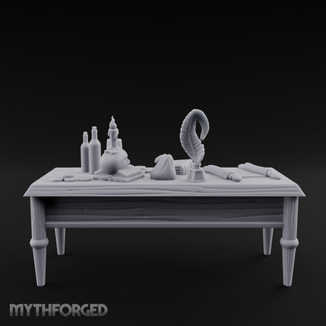 Skull-Laden Candle-Dripped Pirate Scholar's Desk Miniature for Dungeons and Dragons, Pathfinder or other TTRPGs