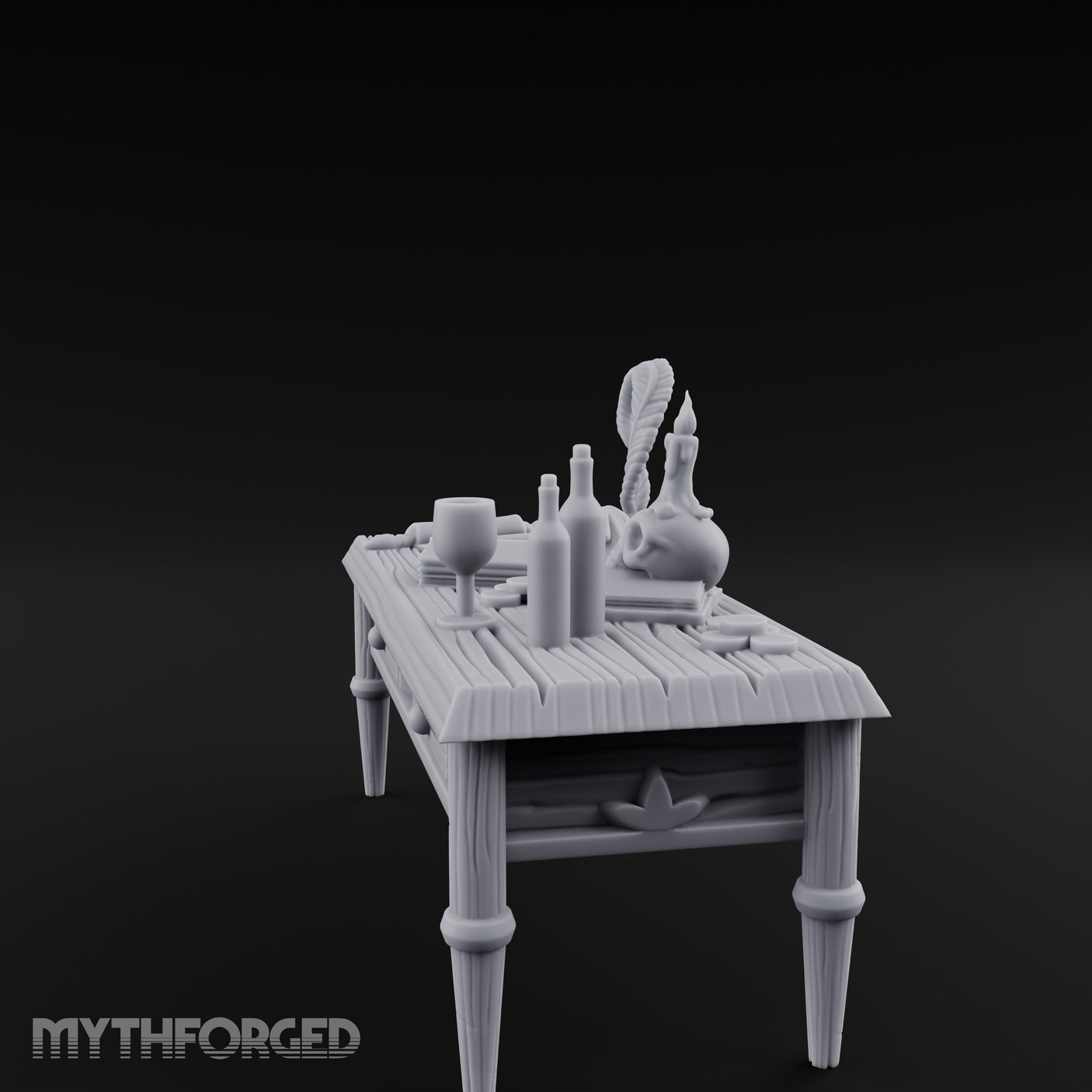 Skull-Laden Candle-Dripped Pirate Scholar's Desk Miniature for Dungeons and Dragons, Pathfinder or other TTRPGs