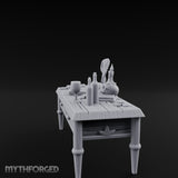 Skull-Laden Candle-Dripped Pirate Scholar's Desk Miniature for Dungeons and Dragons, Pathfinder or other TTRPGs