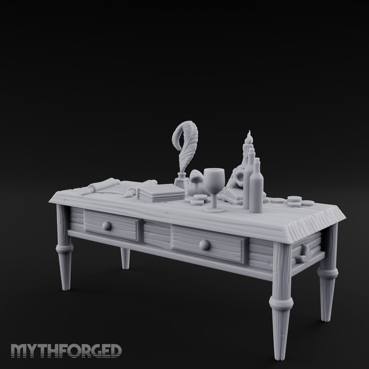 Skull-Laden Candle-Dripped Pirate Scholar's Desk Miniature for Dungeons and Dragons, Pathfinder or other TTRPGs