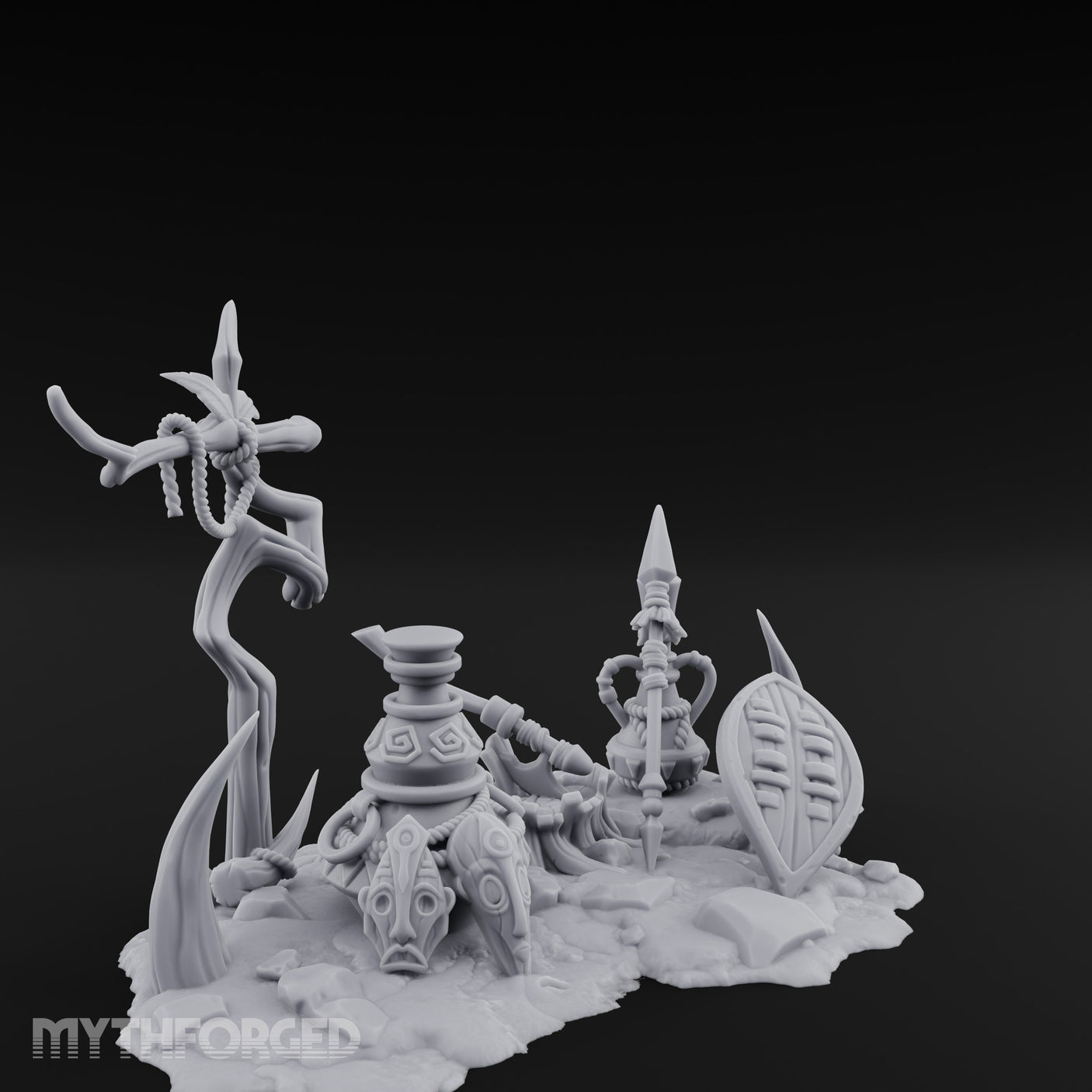 Skull-Masked Spear-Stabbed Tribal Battle Spoils Scene Miniature for Dungeons and Dragons, Pathfinder or other TTRPGs