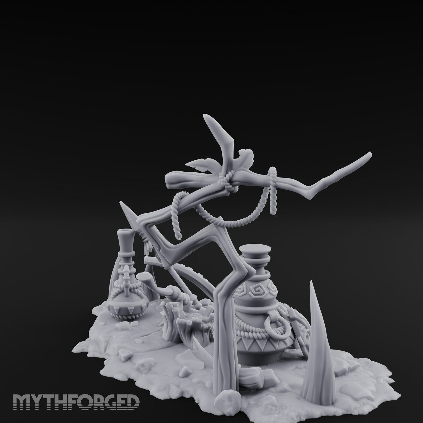 Skull-Masked Spear-Stabbed Tribal Battle Spoils Scene Miniature for Dungeons and Dragons, Pathfinder or other TTRPGs