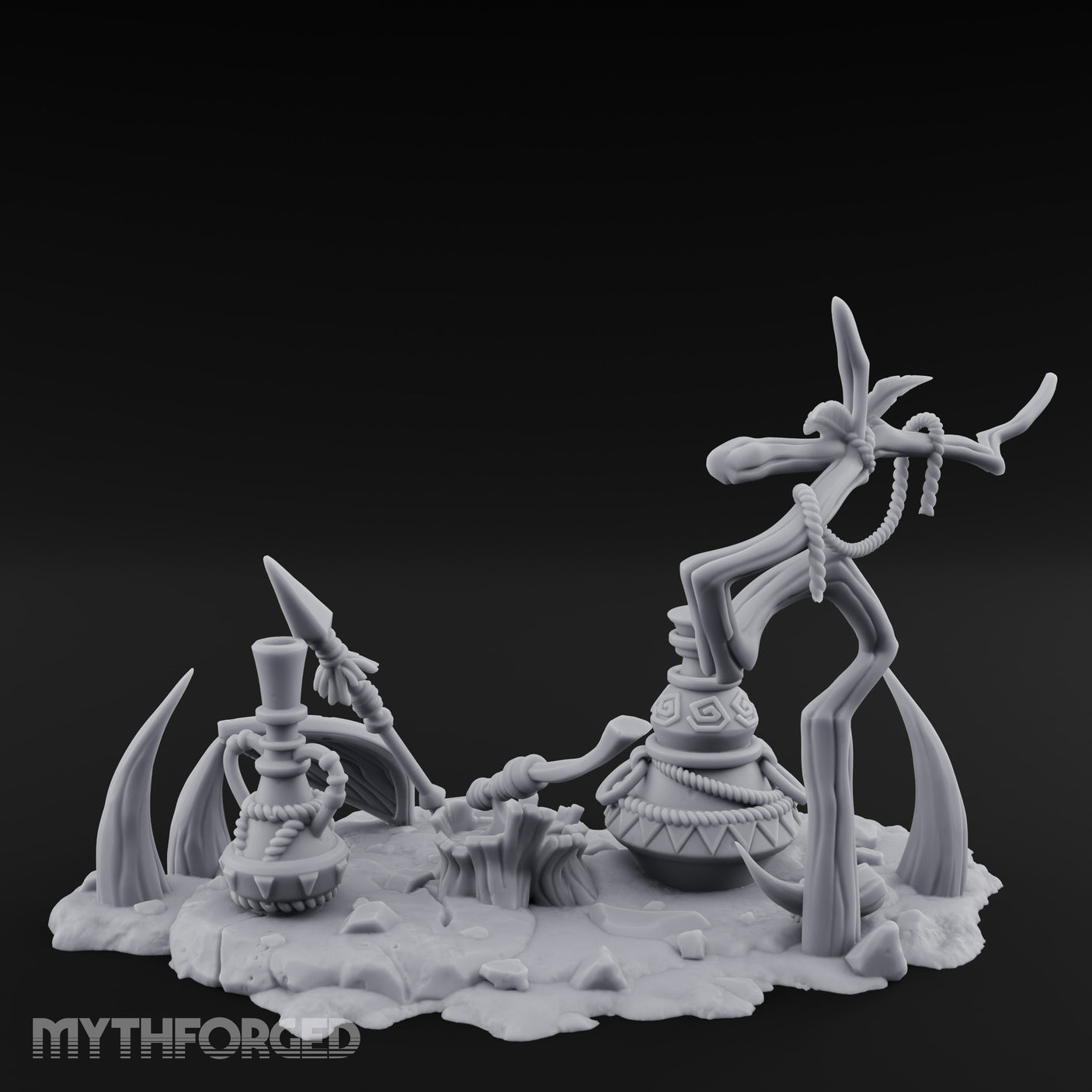 Skull-Masked Spear-Stabbed Tribal Battle Spoils Scene Miniature for Dungeons and Dragons, Pathfinder or other TTRPGs