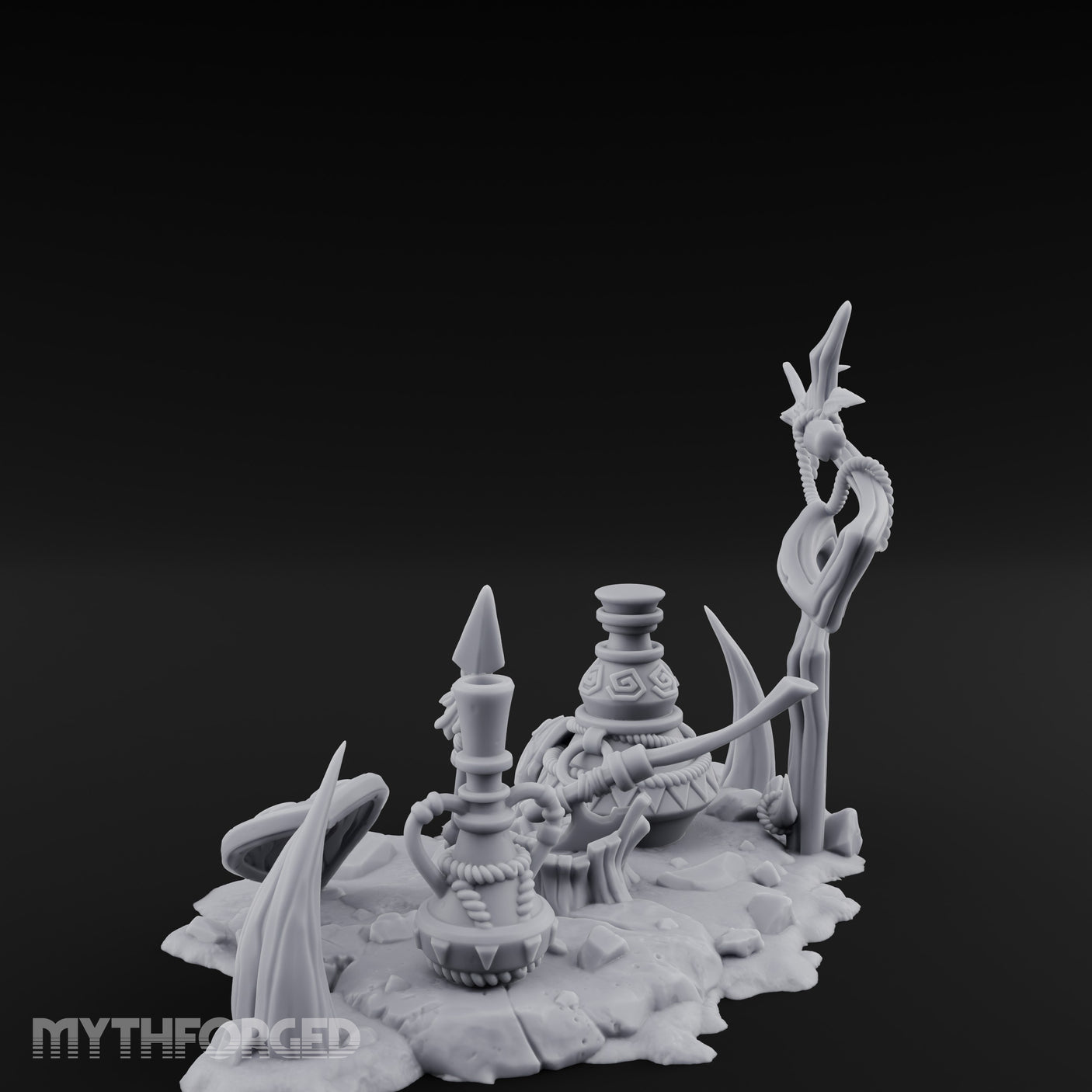 Skull-Masked Spear-Stabbed Tribal Battle Spoils Scene Miniature for Dungeons and Dragons, Pathfinder or other TTRPGs