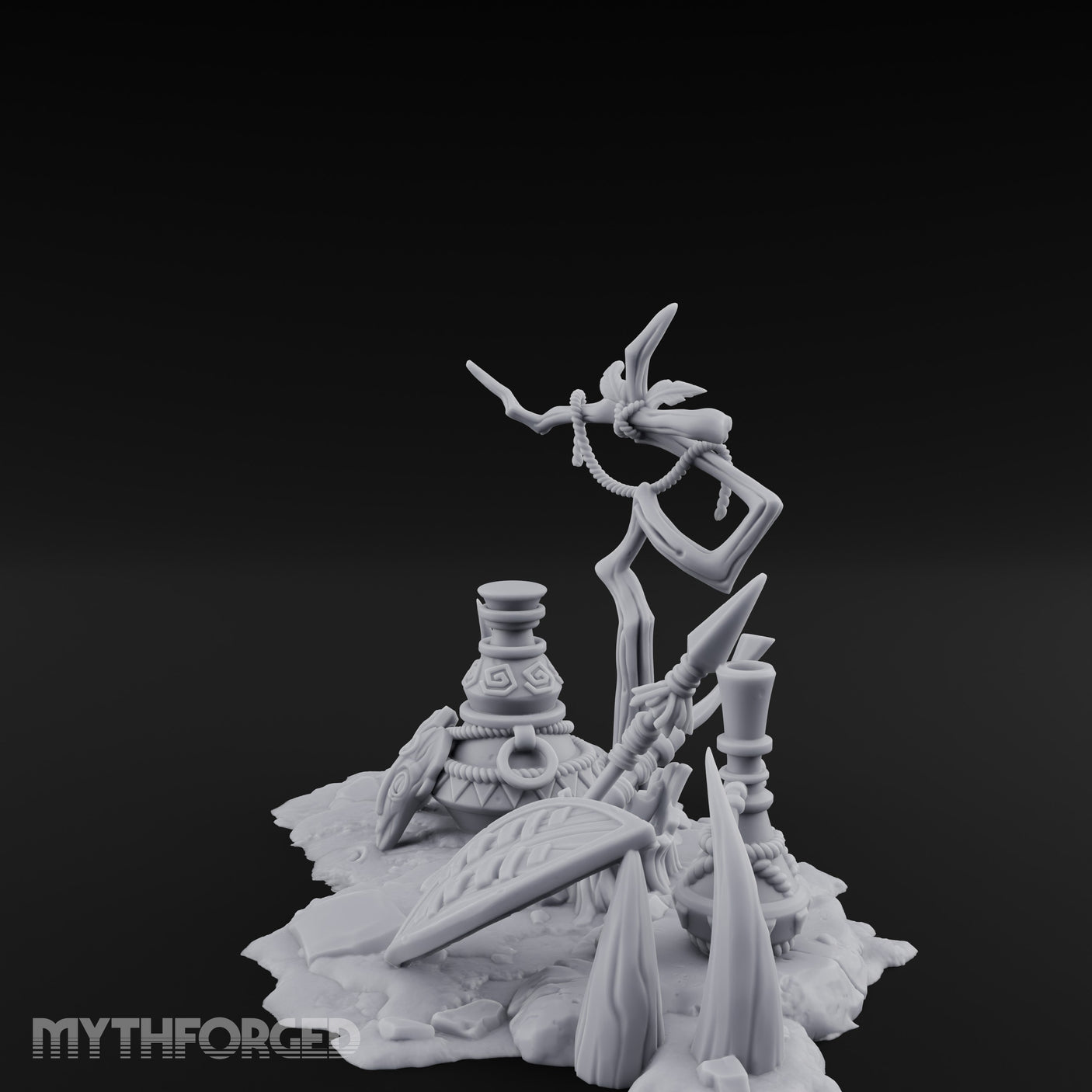 Skull-Masked Spear-Stabbed Tribal Battle Spoils Scene Miniature for Dungeons and Dragons, Pathfinder or other TTRPGs