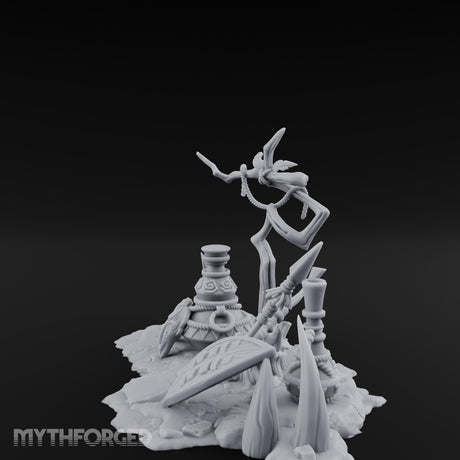 Skull-Masked Spear-Stabbed Tribal Battle Spoils Scene Miniature for Dungeons and Dragons, Pathfinder or other TTRPGs