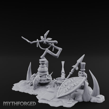 Skull-Masked Spear-Stabbed Tribal Battle Spoils Scene Miniature for Dungeons and Dragons, Pathfinder or other TTRPGs