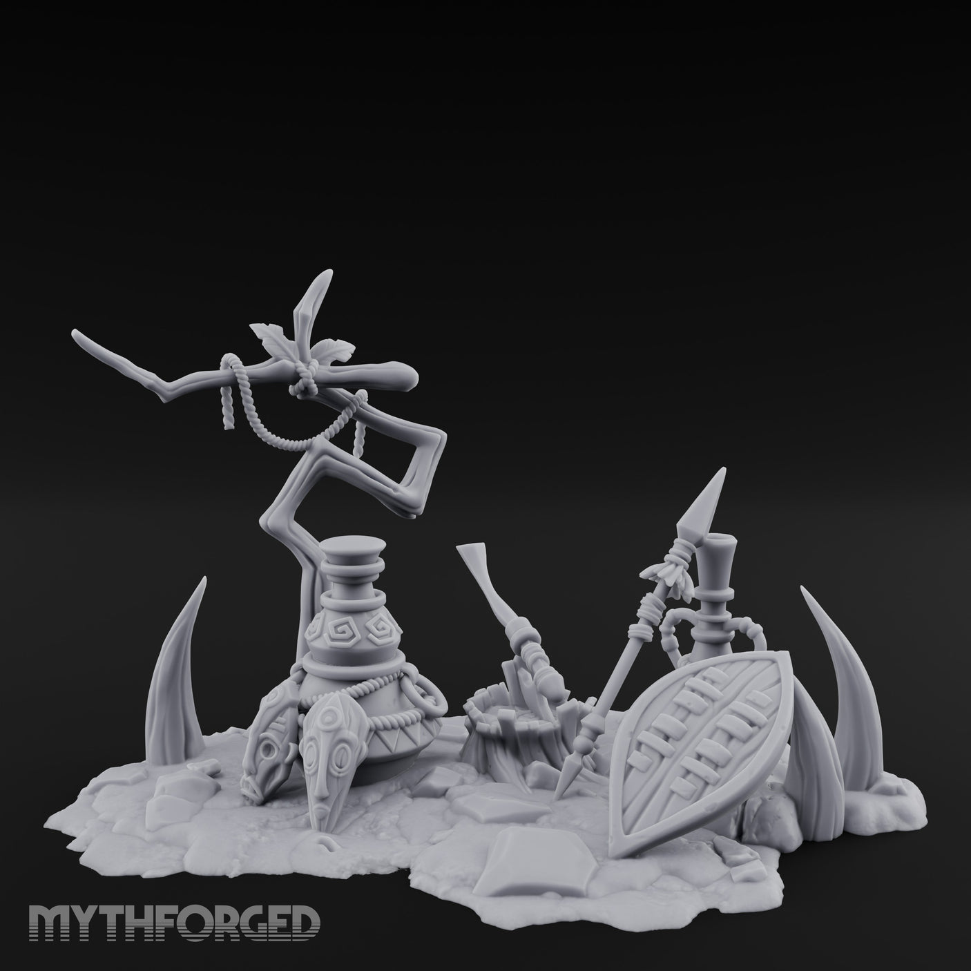 Skull-Masked Spear-Stabbed Tribal Battle Spoils Scene Miniature for Dungeons and Dragons, Pathfinder or other TTRPGs