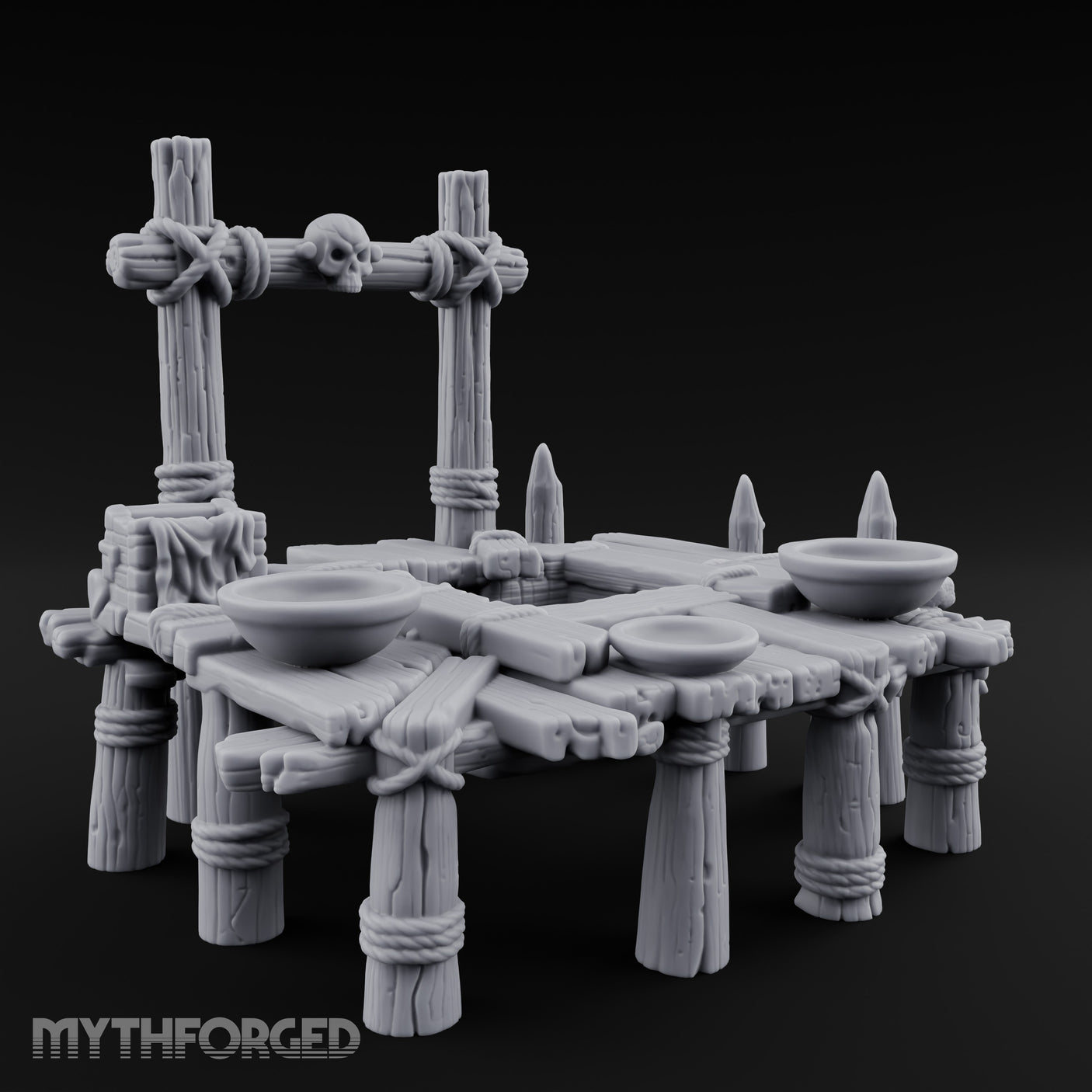 Skull-Mounted Rope-Lashed Tribal Offering Pit Altar Miniature for Dungeons and Dragons, Pathfinder or other TTRPGs