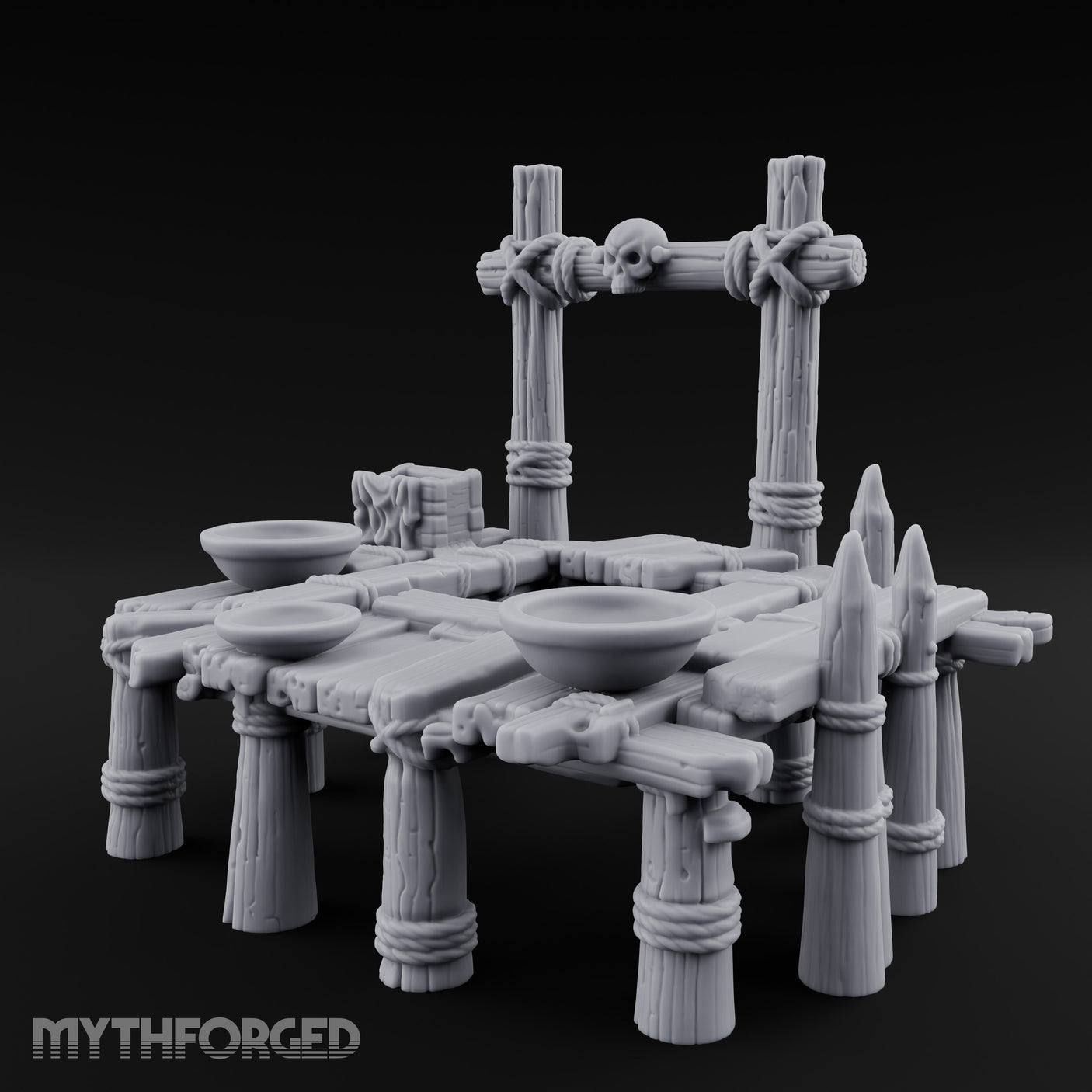 Skull-Mounted Rope-Lashed Tribal Offering Pit Altar Miniature for Dungeons and Dragons, Pathfinder or other TTRPGs