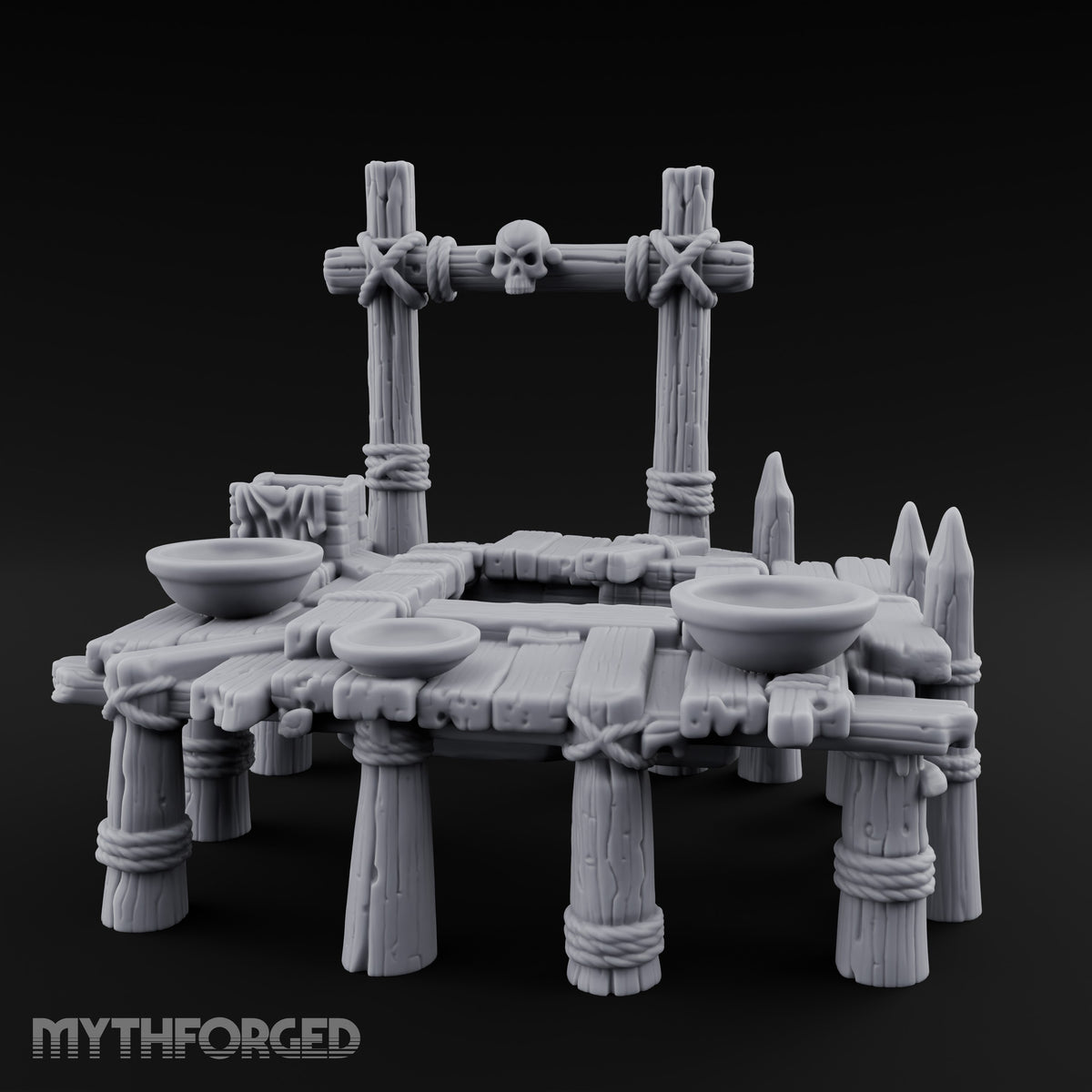 Skull-Mounted Rope-Lashed Tribal Offering Pit Altar Miniature for Dungeons and Dragons, Pathfinder or other TTRPGs