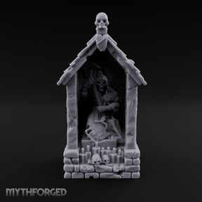 Skull-Pinnacled Candle-Strewn Death Deity Wayside Shrine Miniature for Dungeons and Dragons, Pathfinder or other TTRPGs