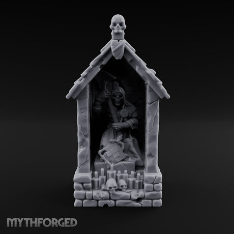 Skull-Pinnacled Candle-Strewn Death Deity Wayside Shrine Miniature for Dungeons and Dragons, Pathfinder or other TTRPGs