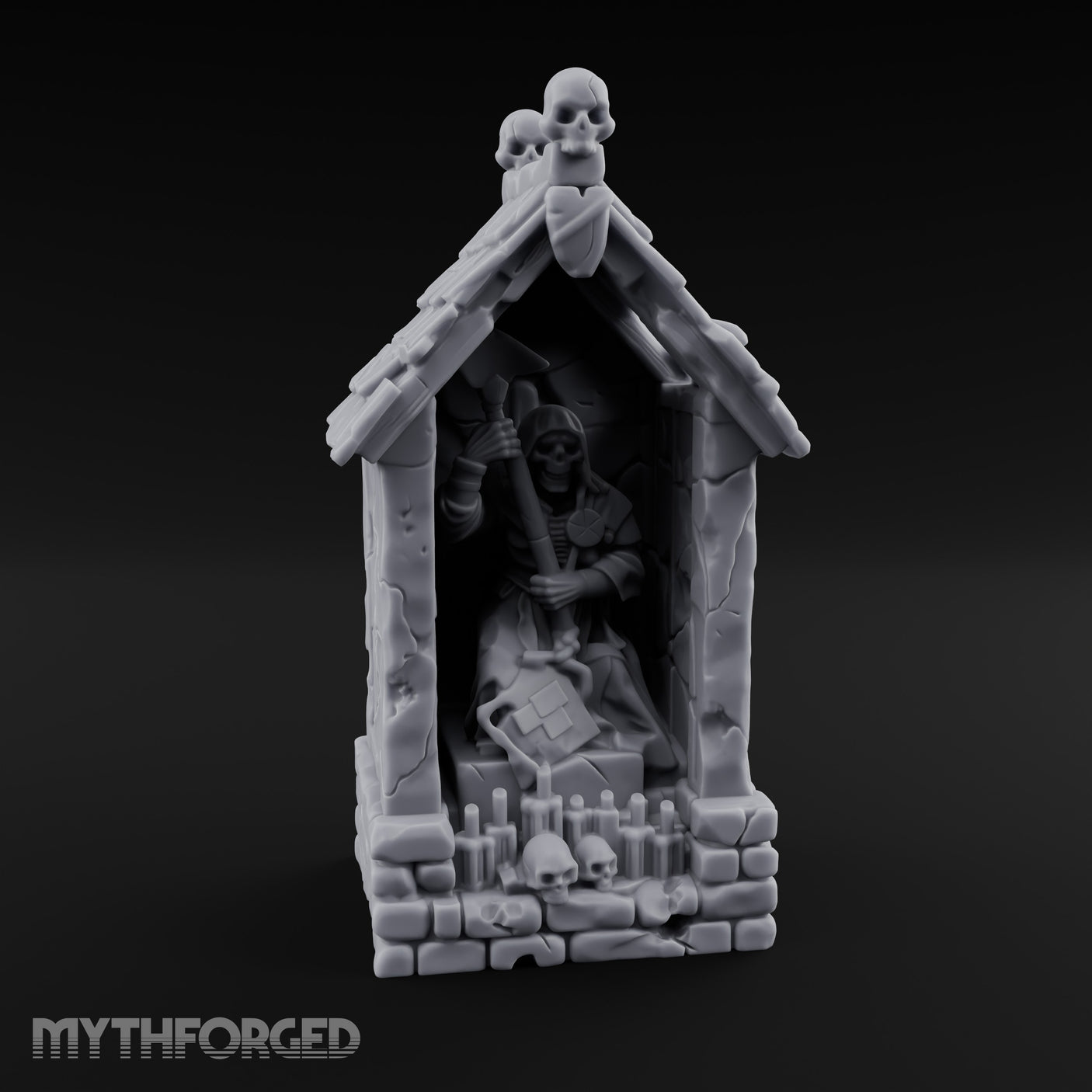 Skull-Pinnacled Candle-Strewn Death Deity Wayside Shrine Miniature for Dungeons and Dragons, Pathfinder or other TTRPGs