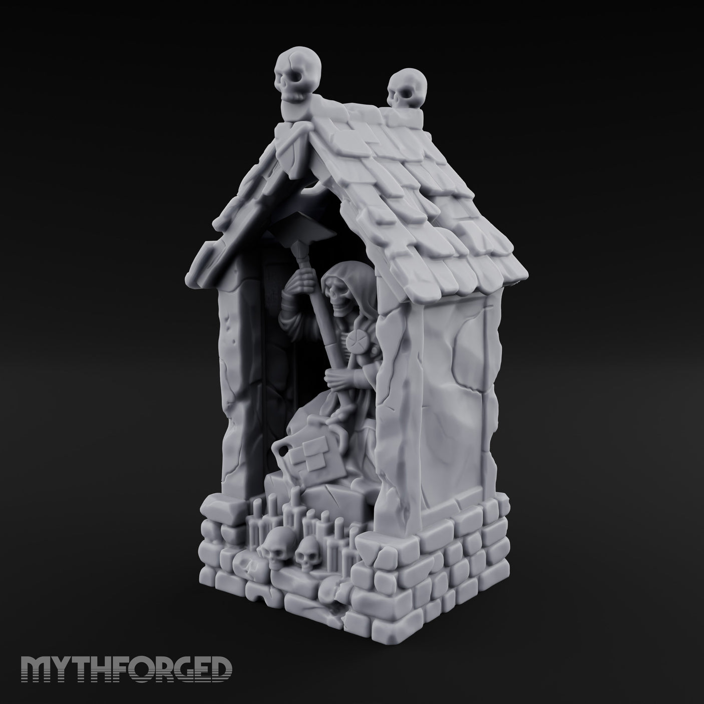Skull-Pinnacled Candle-Strewn Death Deity Wayside Shrine Miniature for Dungeons and Dragons, Pathfinder or other TTRPGs